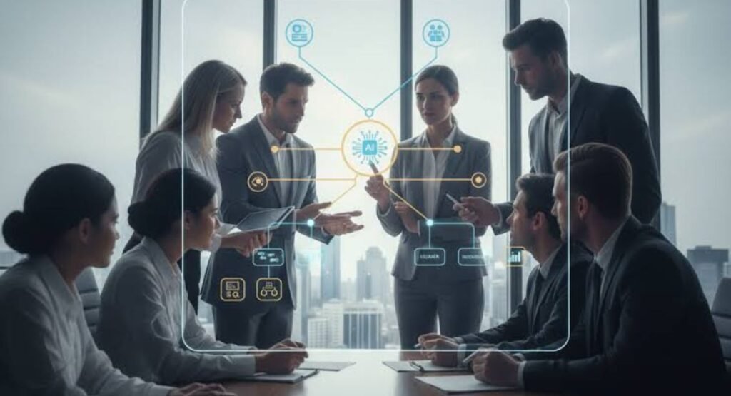 Six-stage AI-driven strategic visibility framework from business question to action