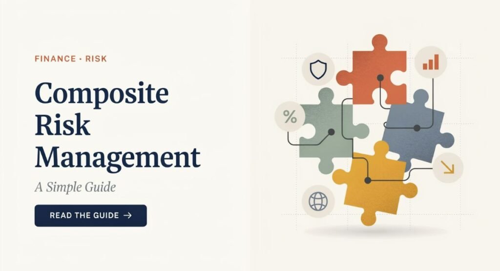 Graphic titled 'Composite Risk Management: A Simple Guide' featuring interconnected puzzle pieces with icons for finance and risk metrics.