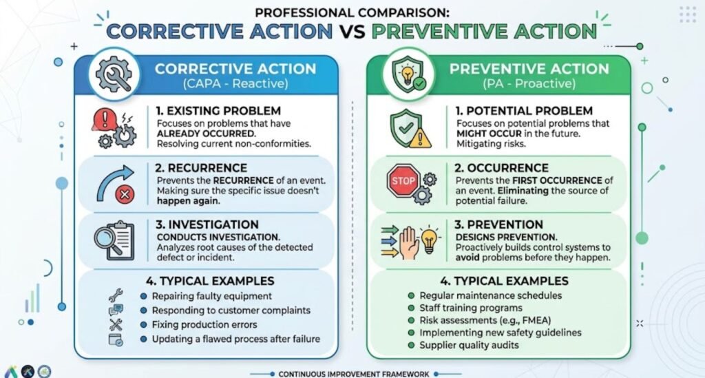 Comparison of corrective action and preventive action