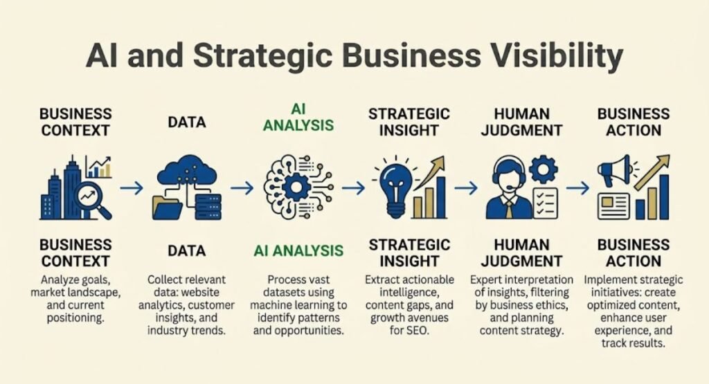 AI business process from context and data to strategic insight human judgment and action