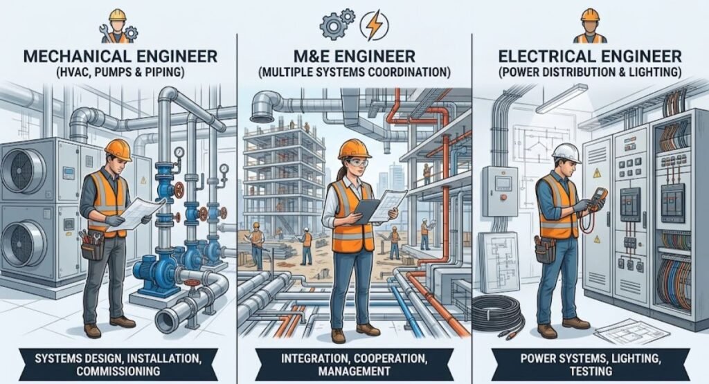 Comparison of M&E, mechanical and electrical engineering roles