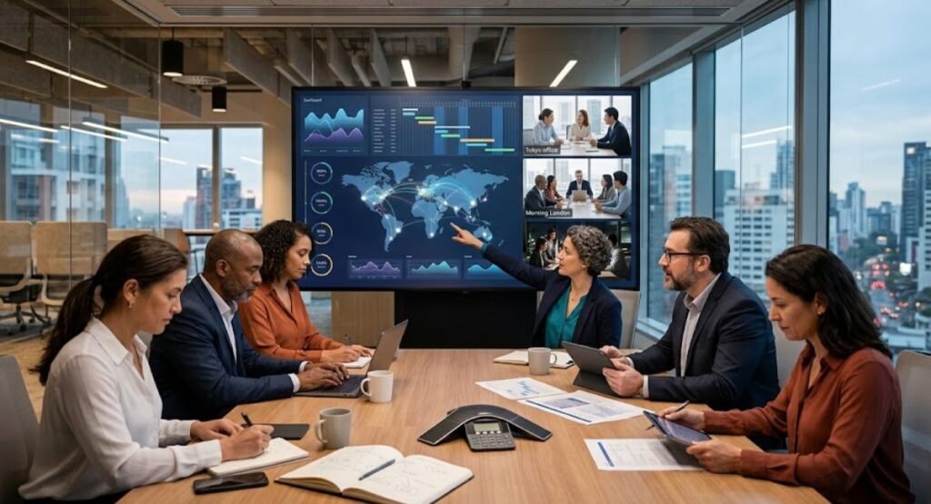 International technology team applying a global management framework