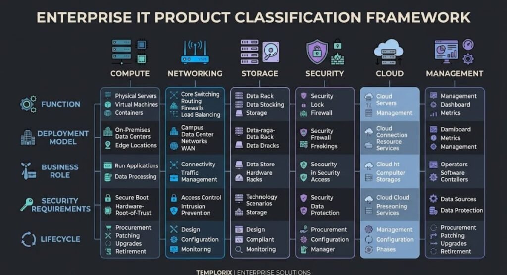 Enterprise IT product classification framework based on function deployment business role and lifecycle