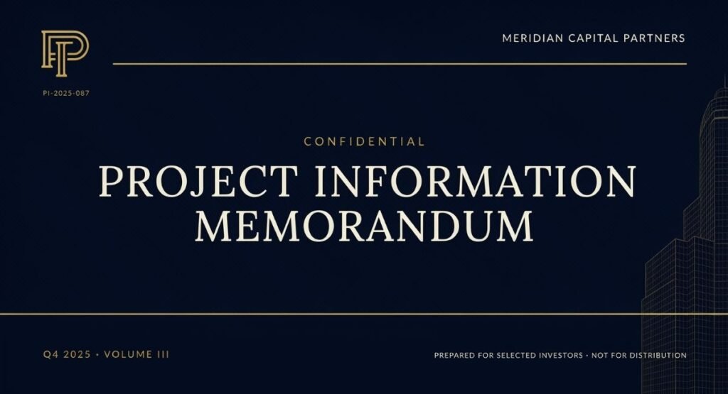 Meridian Capital Partners cover slide for a confidential Project Information Memorandum document.