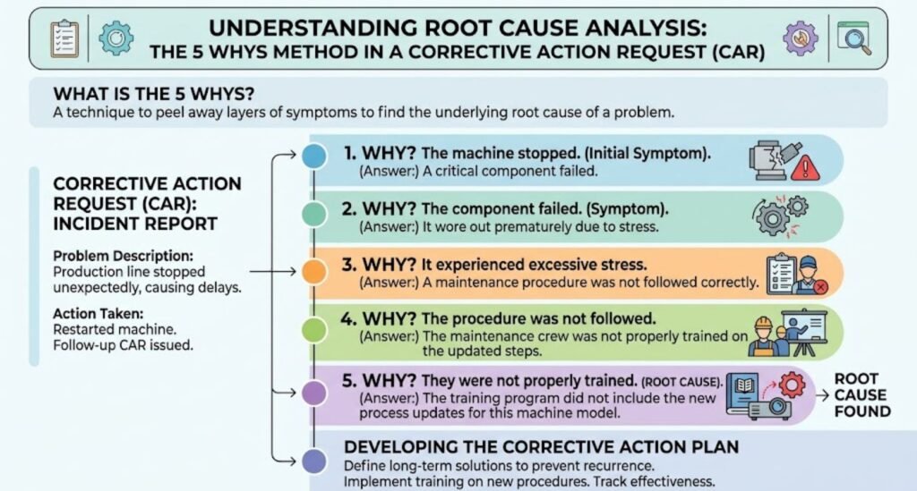 5 Whys root cause analysis for a corrective action request